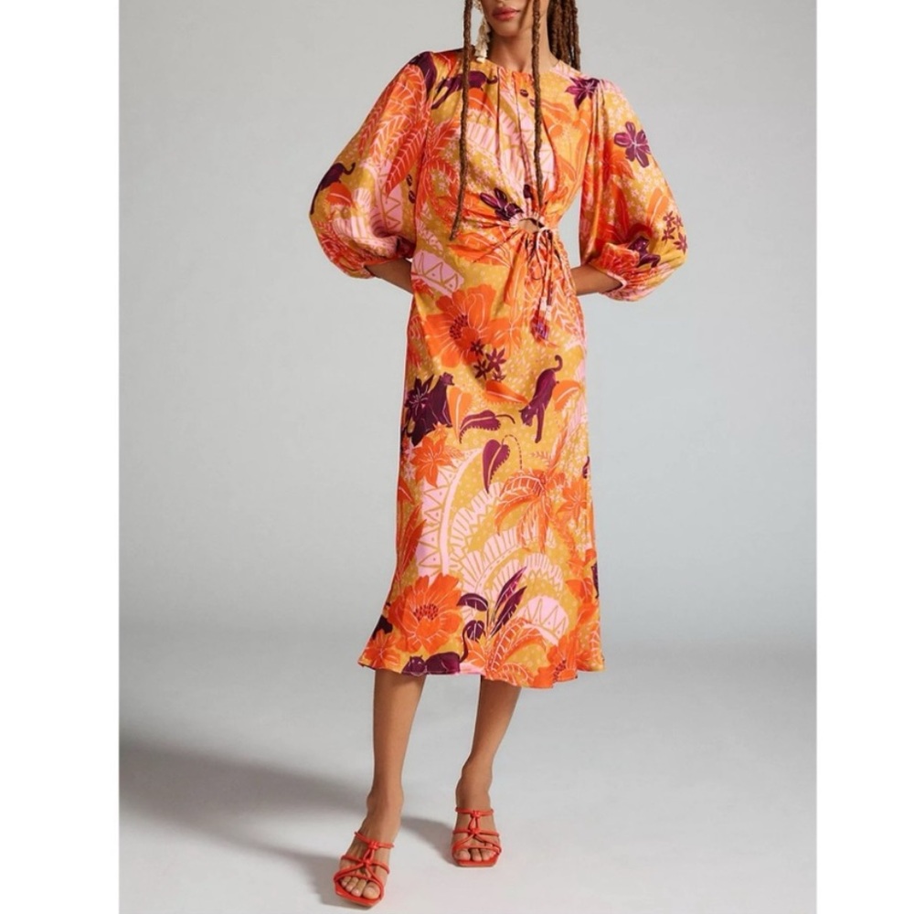 Farm Rio Jungle Print Cutout Midi Dress